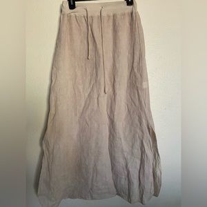 Beige Linen Maxi Skirt Drawstring